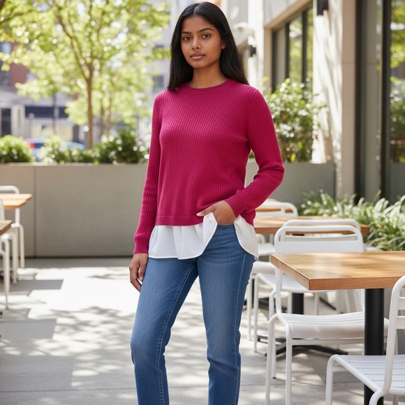 Sweaters - Beautiful Loft Pink and White Layered Chiffon Sweater